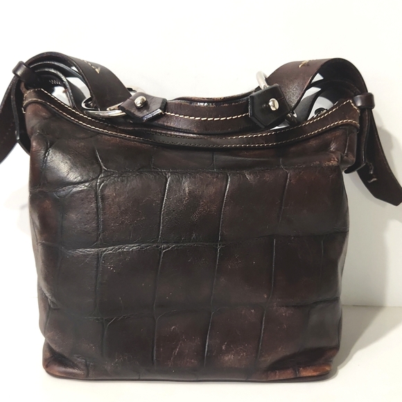 VTG Dooney & Bourke Leather Croc Embossed Espresso Brown Shoulder Bag J7574008 - Picture 3 of 16